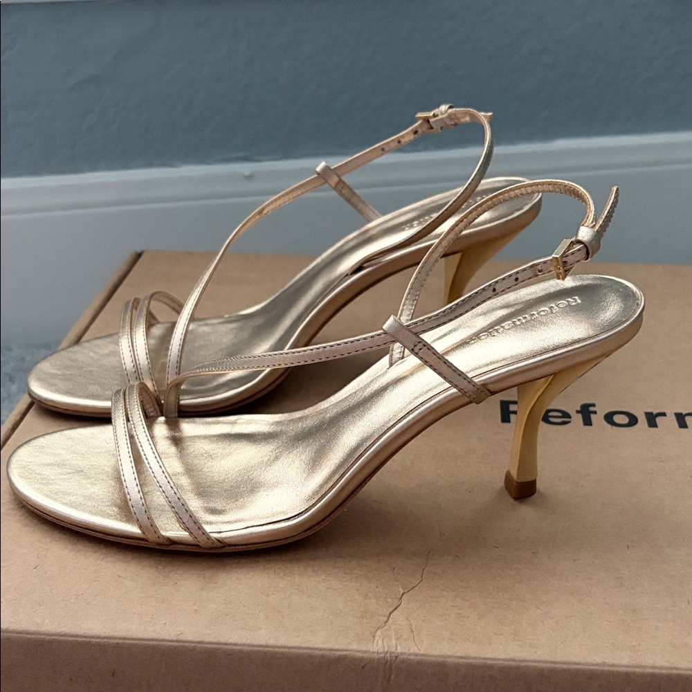 Reformation Metallic Gold Slingback Heels